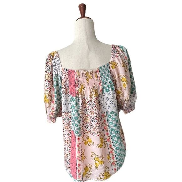 Democracy short sleeve Boho patchwork print top size medium - Picture 2 of 9